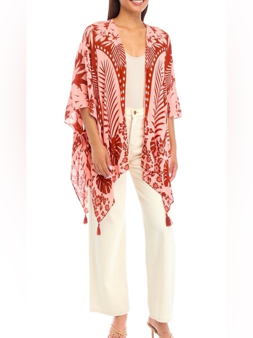 VINCE CAMUTO Tropical Print Kimono In Spice.